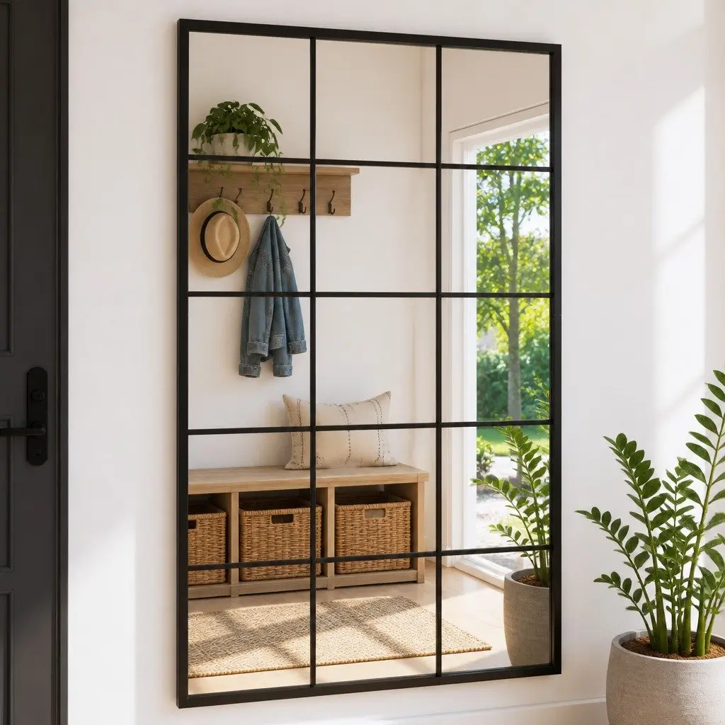 Wall Mirror Black 100x60 cm Metal Frame Flexible Mounting Home Decor