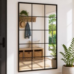 Wall Mirror Black 100x60 cm Metal Frame Home Decor Bathroom Bedroom Hanging