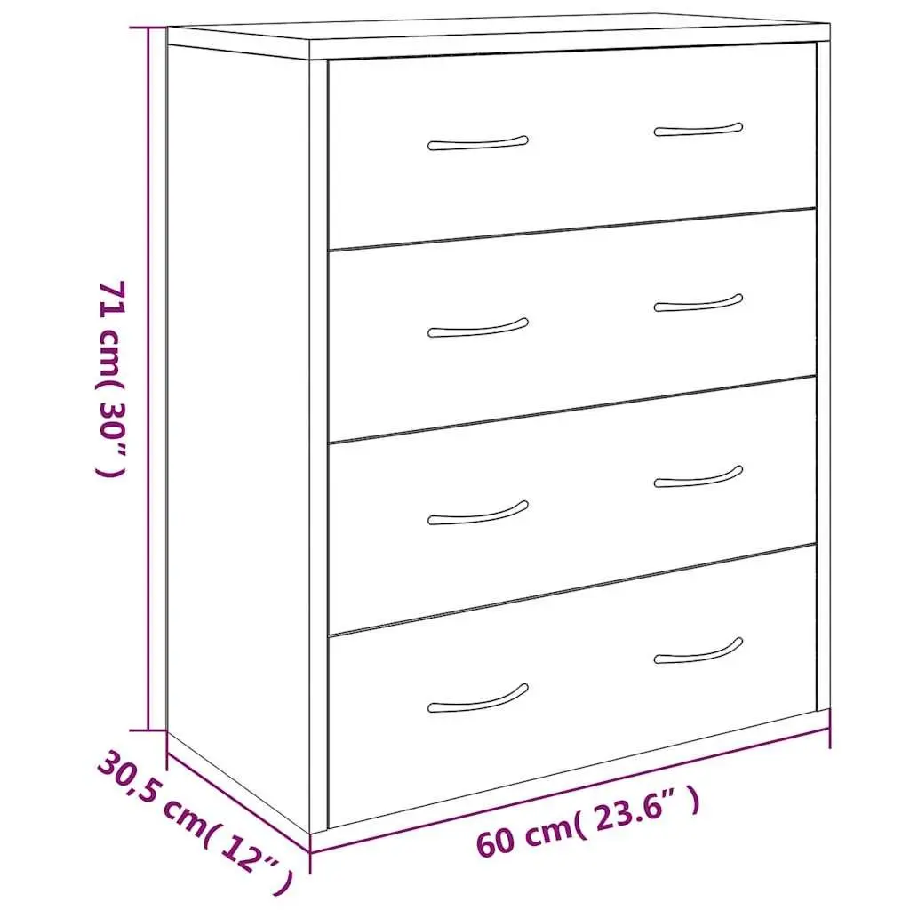 Sideboard Cabinet Black 60x30.5x71cm 4 Drawers Storage Furniture