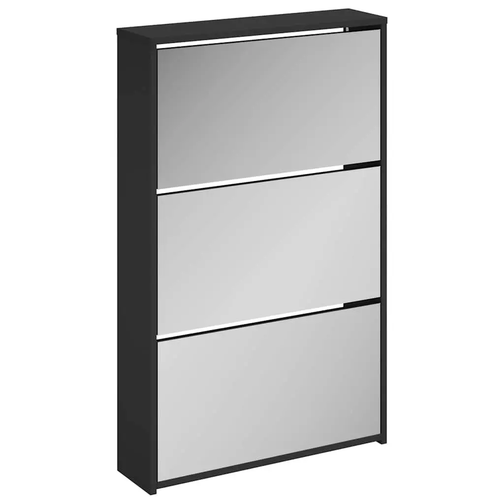Shoe Cabinet Black 63x17x102.5cm 3-Layer Storage with Mirror