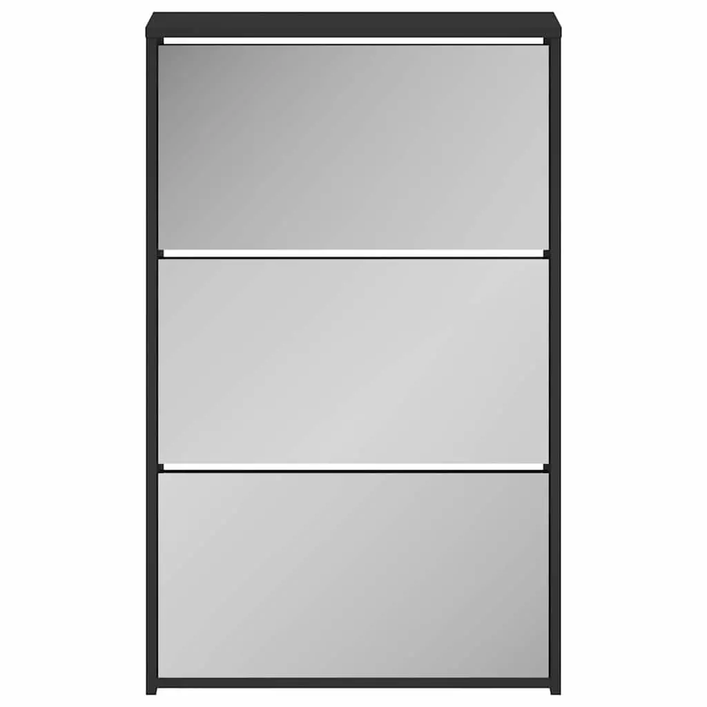 Shoe Cabinet Black 63x17x102.5cm 3-Layer Storage with Mirror