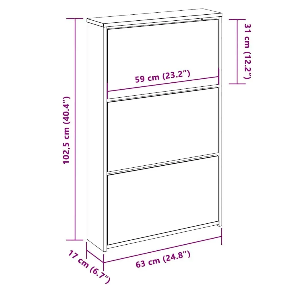 Shoe Cabinet Black 63x17x102.5cm 3-Layer Storage with Mirror