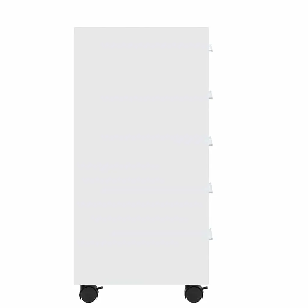 5 Drawer Storage Cabinet High Gloss White with Castors for Office or Study
