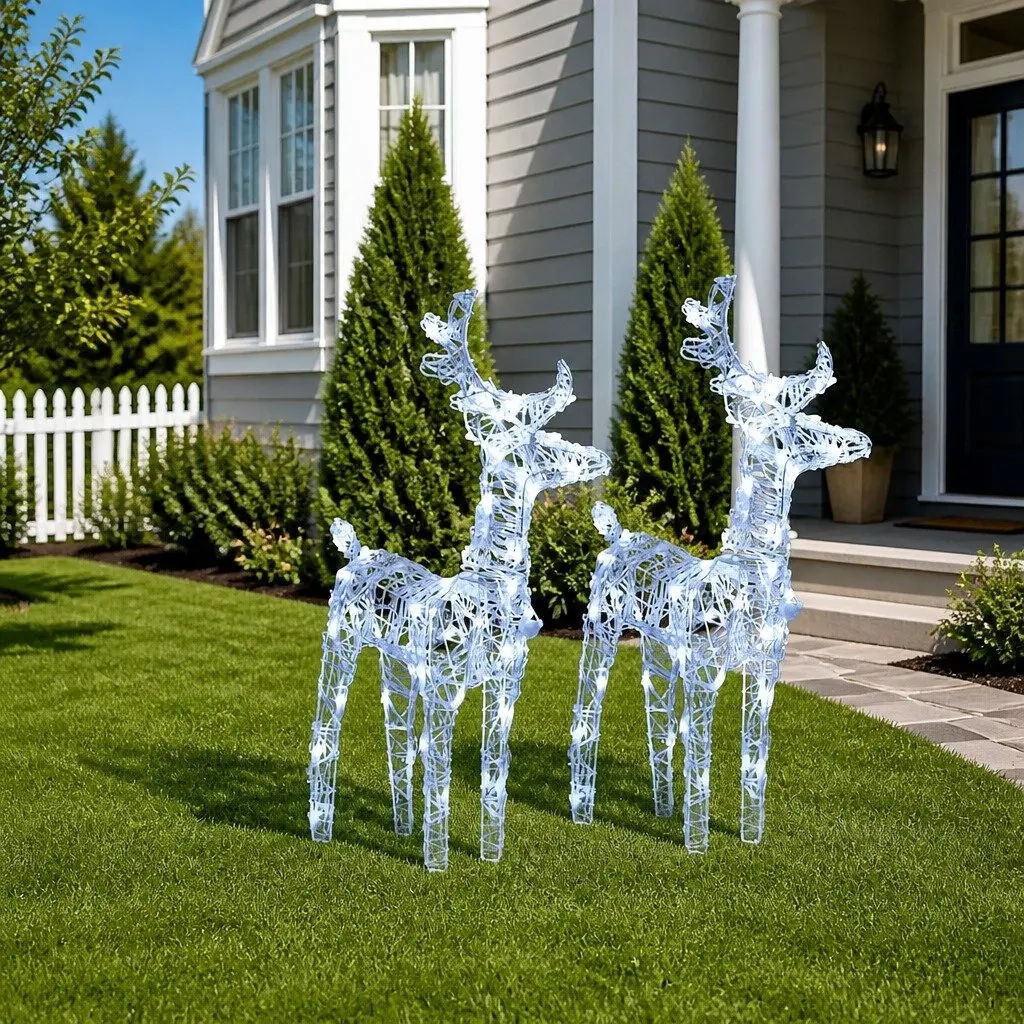Christmas Reindeer Outdoor Decoration Cold White 2 Piece Acrylic 80 LED Lights