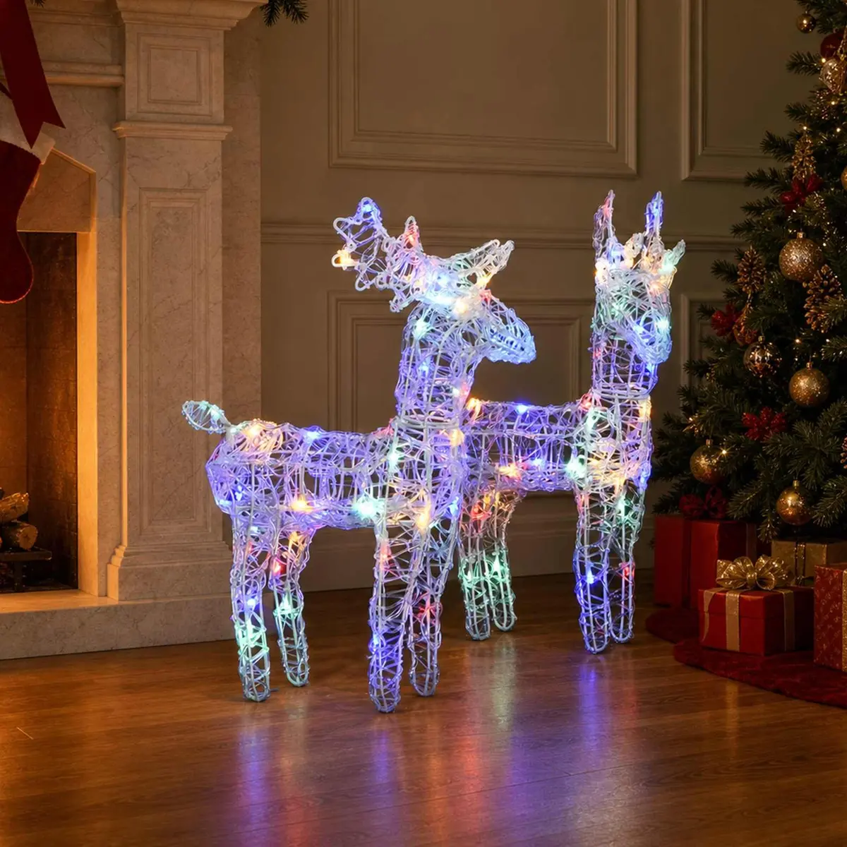 Christmas Reindeer Outdoor Yard Decoration Multicolour 2 Piece 80 LEDs Acrylic Lights Display