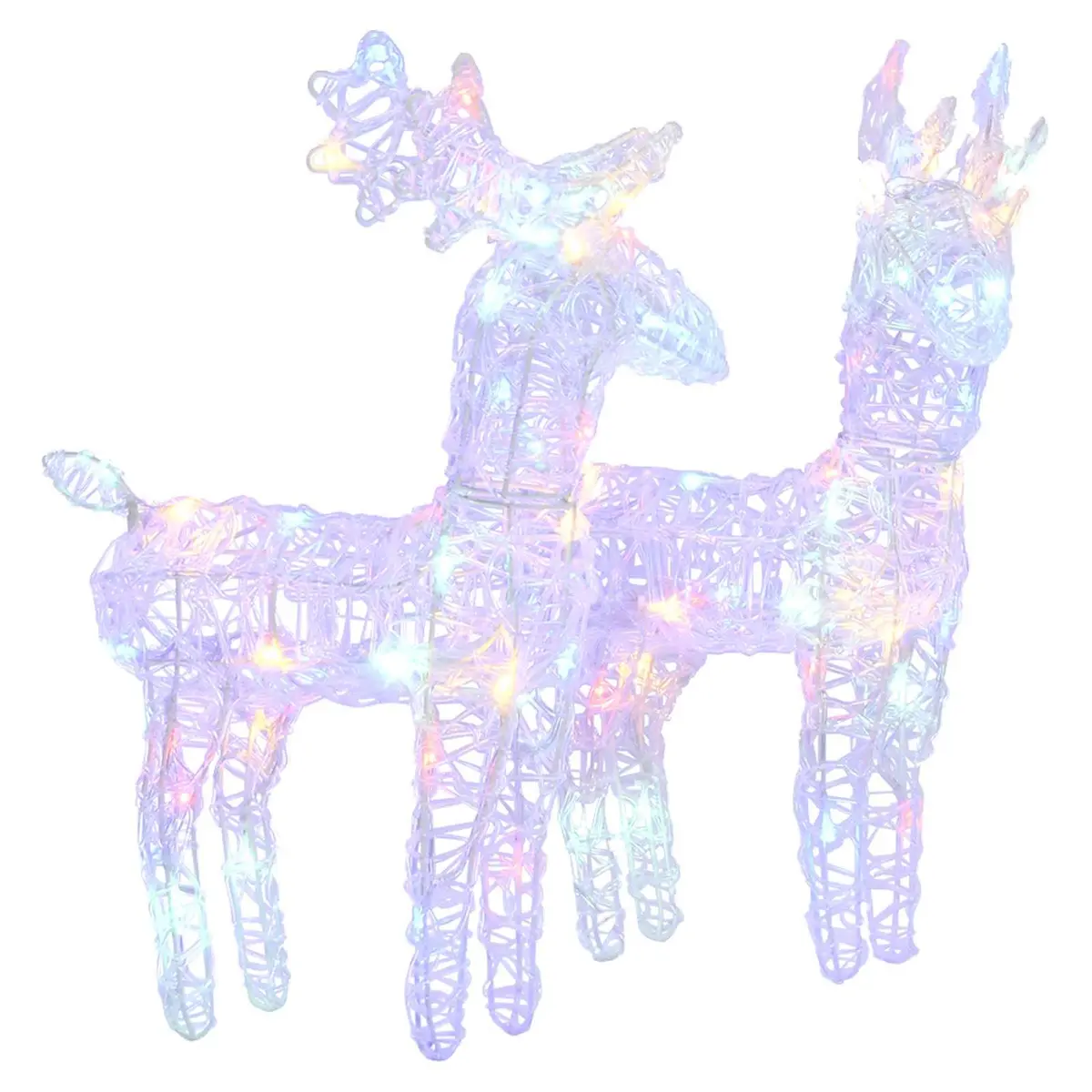 Christmas Reindeer Outdoor Yard Decoration Multicolour 2 Piece 80 LEDs Acrylic Lights Display