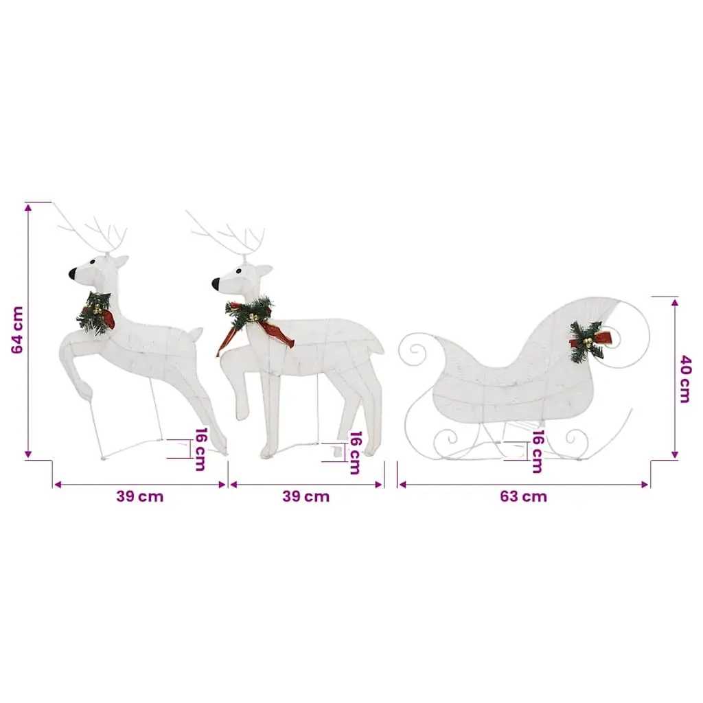Outdoor Decoration White 60 LED Lights Reindeer Sleigh Garden Display