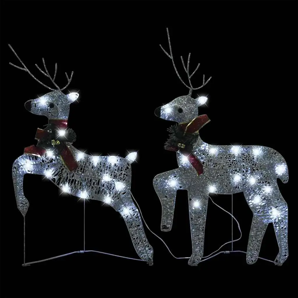 Christmas Reindeer Decoration Silver 2 Piece 40 LED Lights 8 Effects Indoor Outdoor