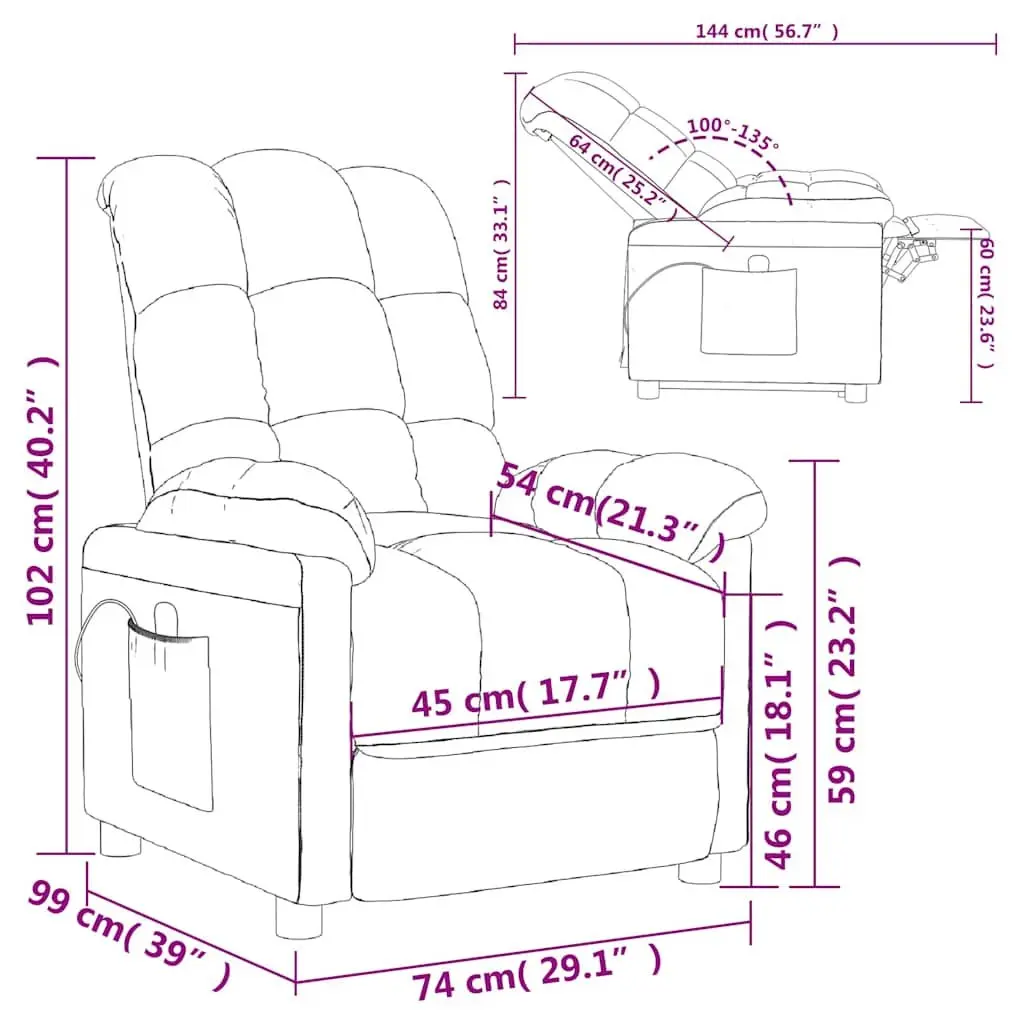 Electric Massage Chair Fabric Grey 6 Point Vibration Manual Reclining 3 Positions