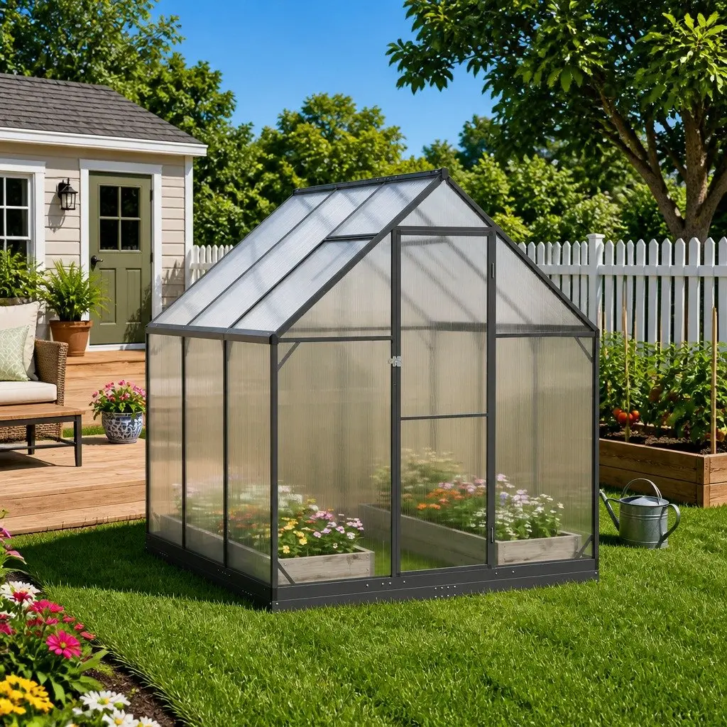 Garden Greenhouse Anthracite 183.5cm Tunnel Frame Adjustable Height