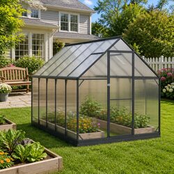 Garden Greenhouse Tunnel with Door Adjustable Height Anthracite