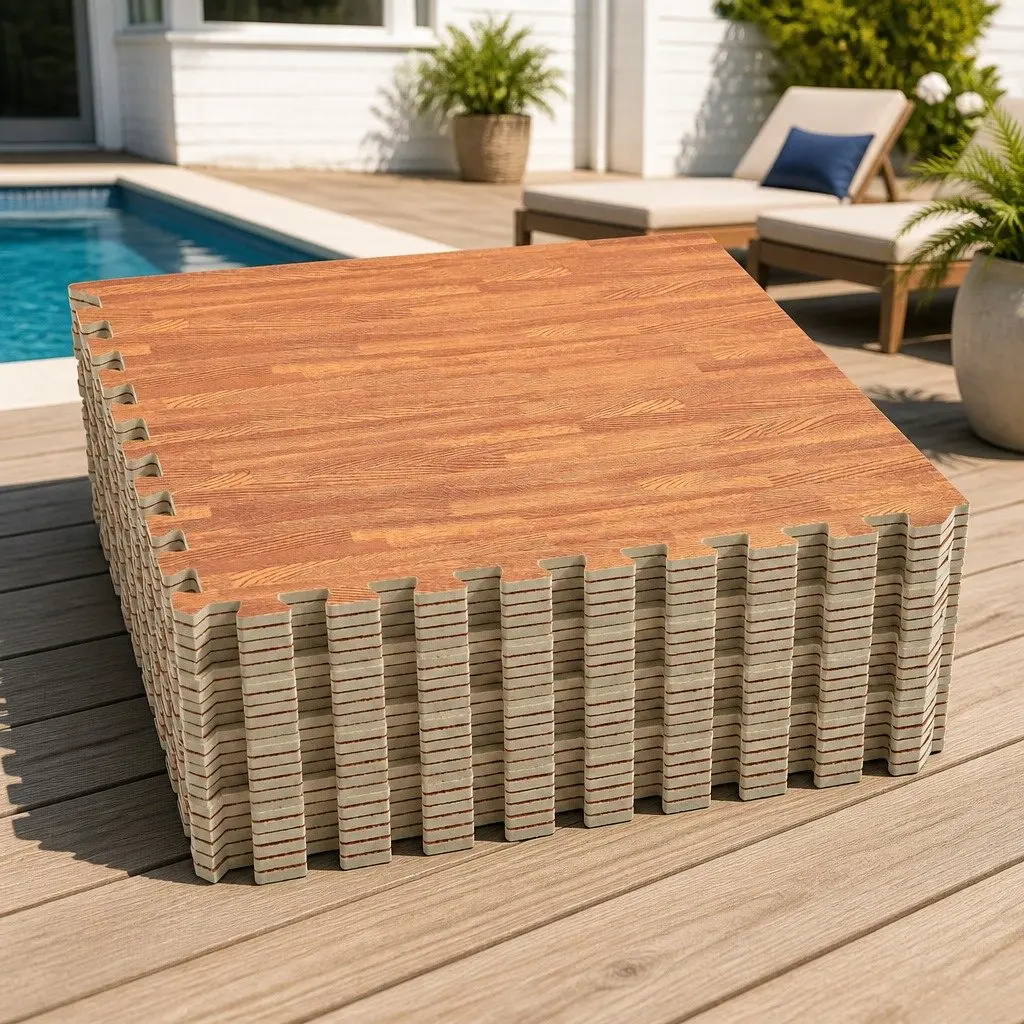 Pool Ground Mat Brown 24 Piece EVA Foam Modular Interlocking Tiles Water-Resistant Non-Slip Surface