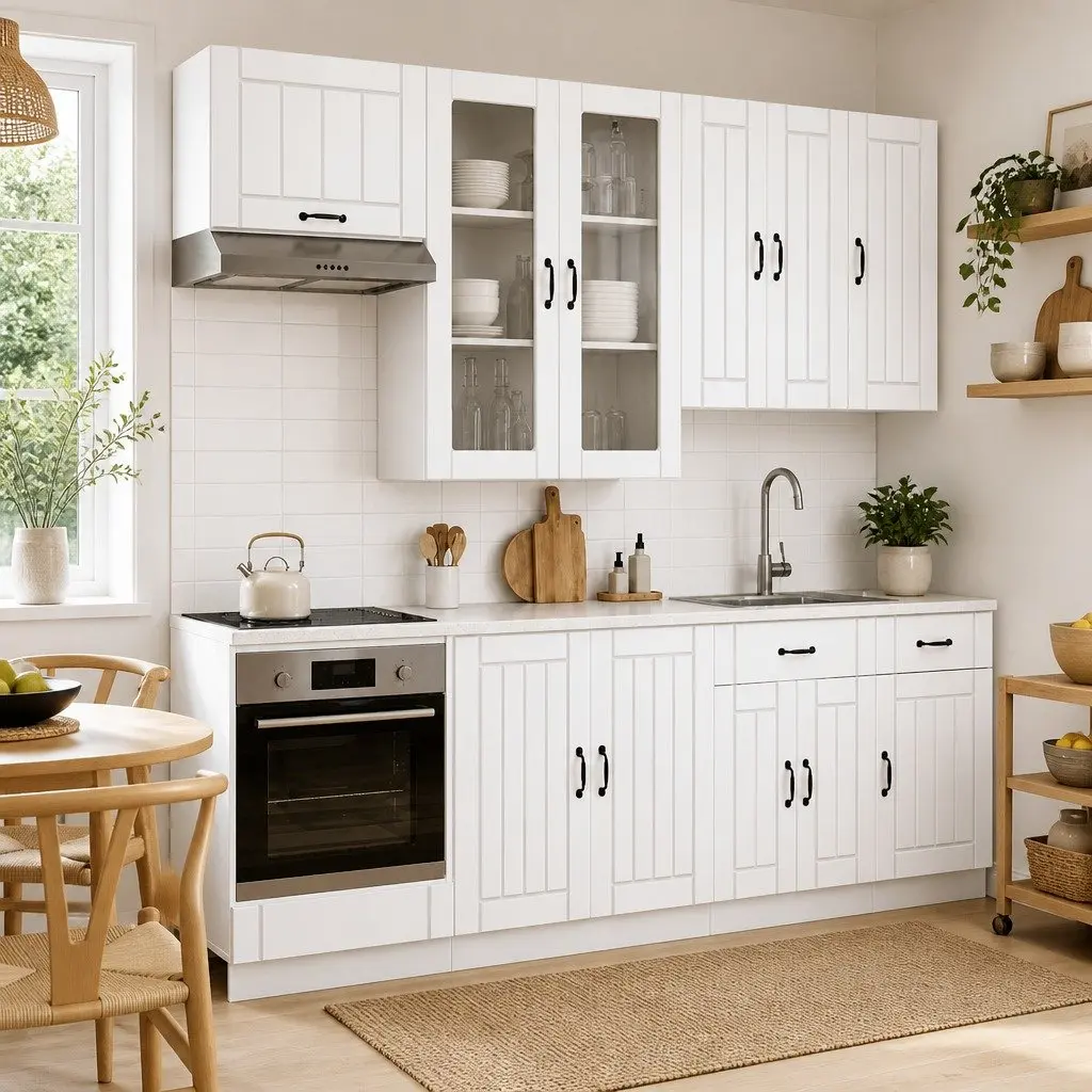 8 Piece Kitchen Storage Cabinet Set White Engineered Wood with Adjustable Feet