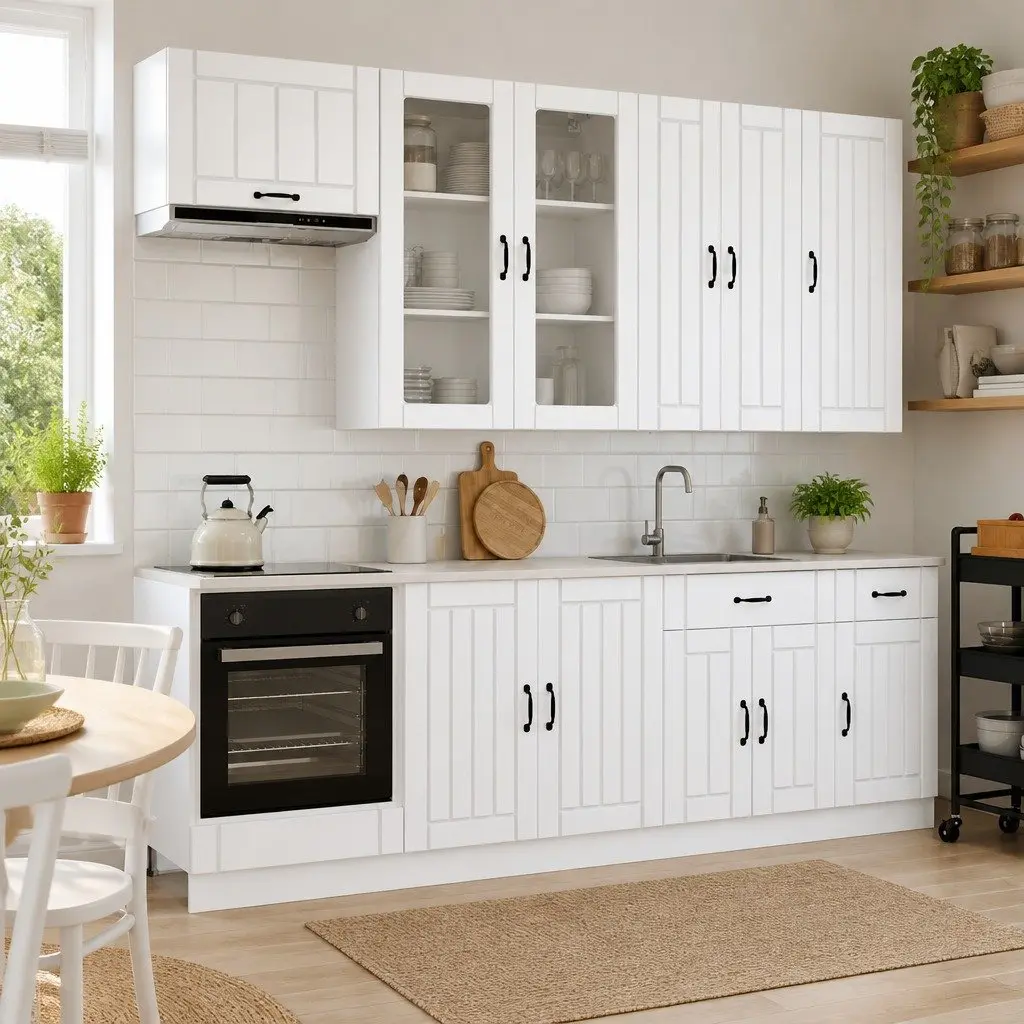 Kitchen Unit 8 pcs White Storage Cabinet Engineered Wood Modern Design