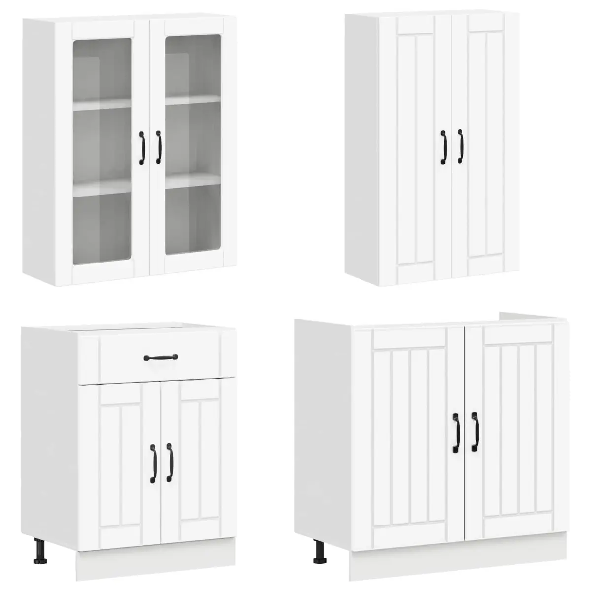 Kitchen Unit 8 pcs White Storage Cabinet Engineered Wood Modern Design