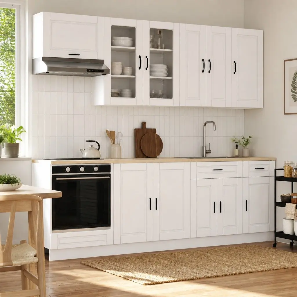 Kitchen Unit White 8 Piece Engineered Wood Storage Organiser Modern
