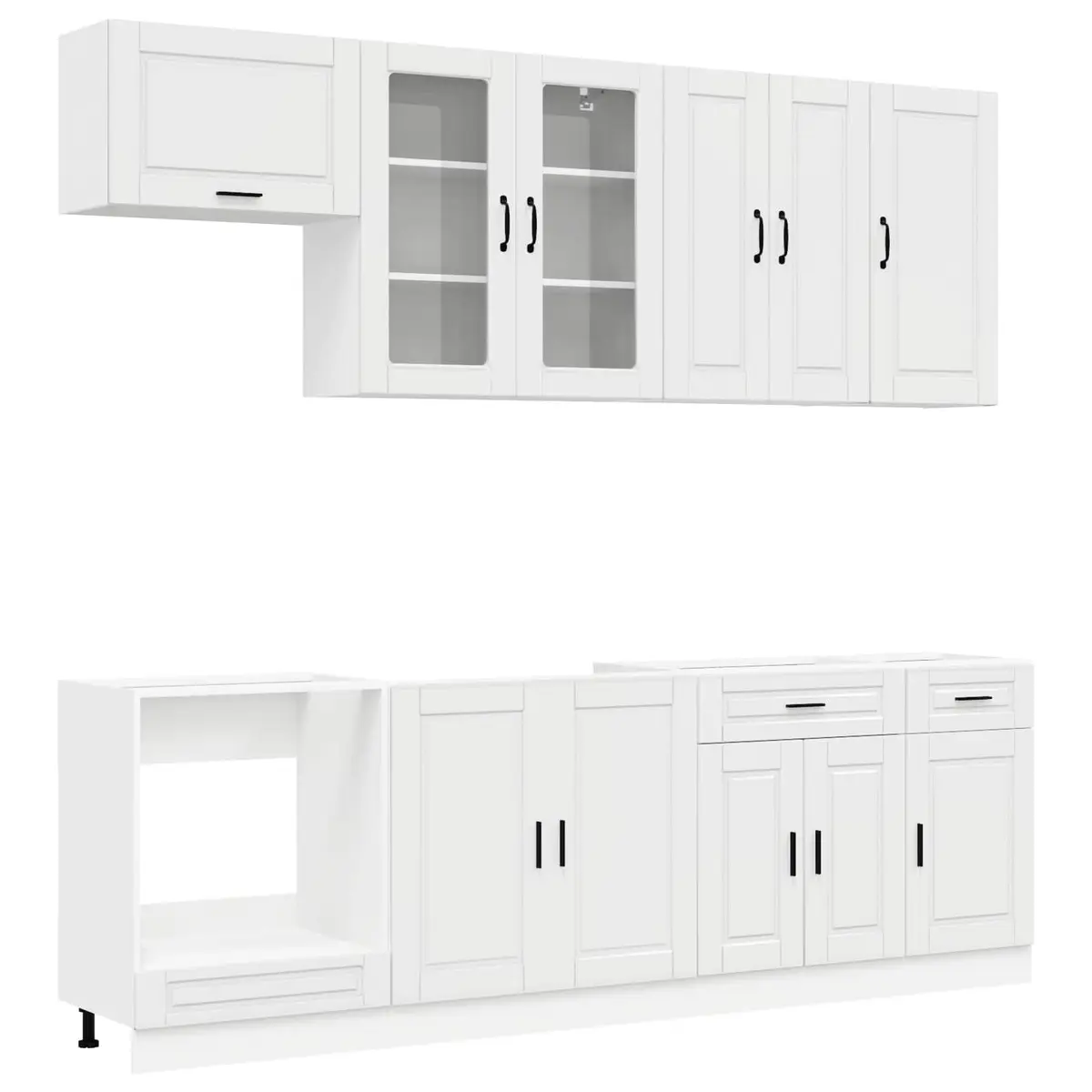 Kitchen Cabinet Set High Gloss White 8 Piece Engineered Wood Modern Storage Unit