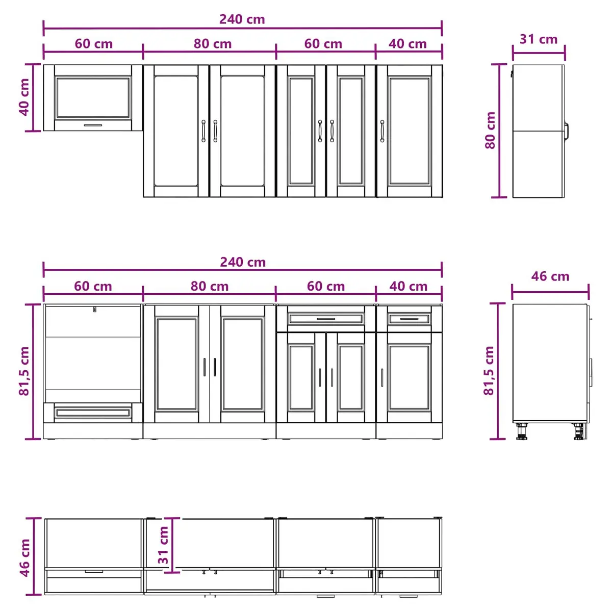 Kitchen Cabinet Set High Gloss White 8 Piece Engineered Wood Modern Storage Unit