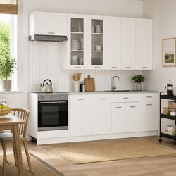 Kitchen Unit 8 Pcs White Engineered Wood Cabinet Storage Furniture Modern Design