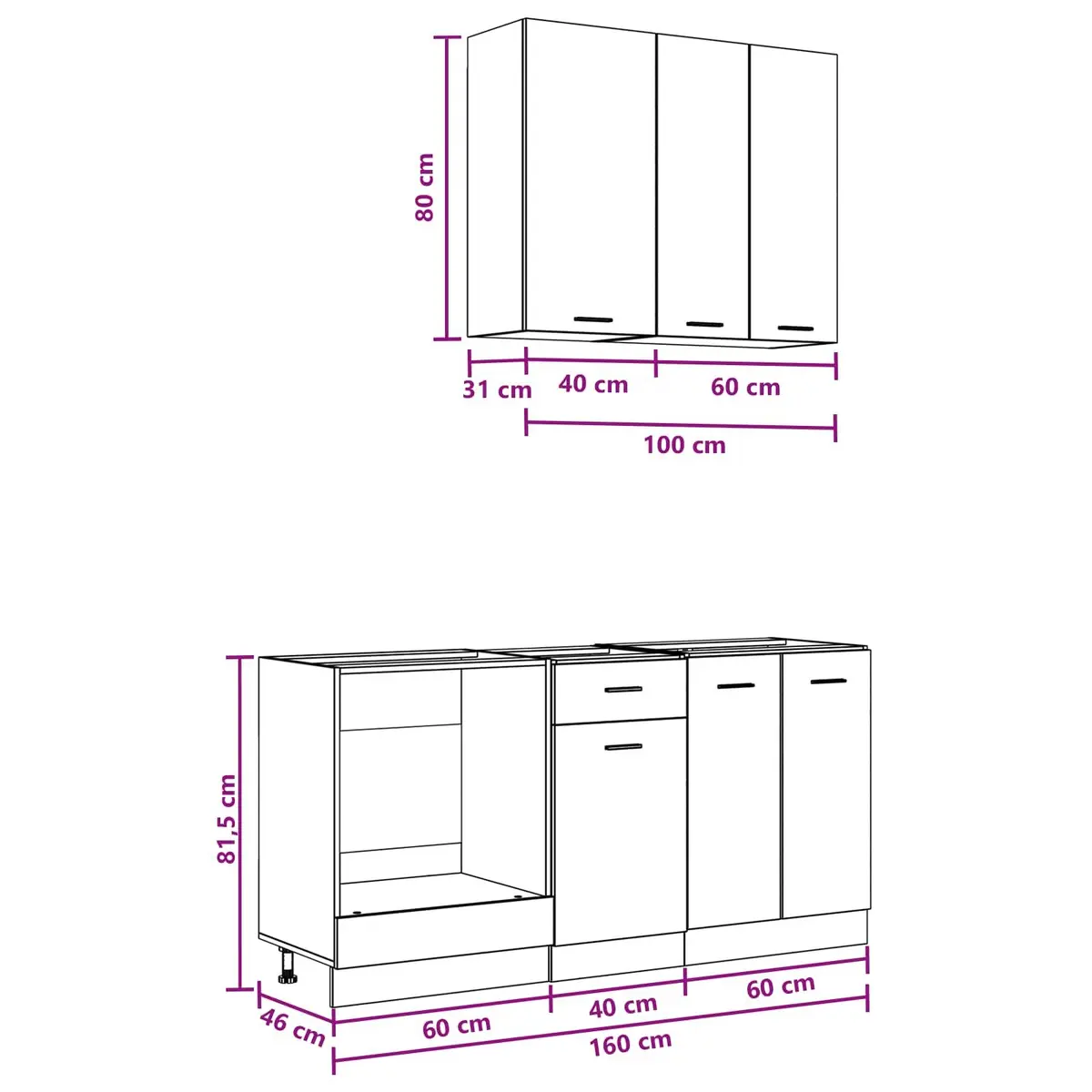 Kitchen Cabinet Unit 5 Piece White Engineered Wood Modern Storage Cupboard