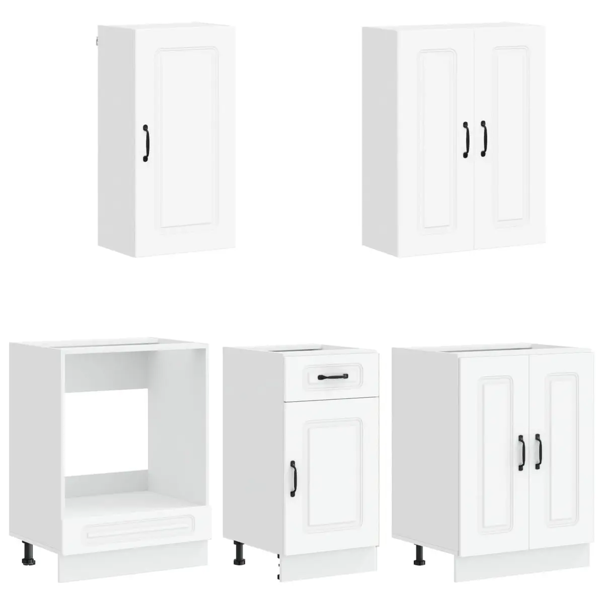 Kitchen Unit White 5 Pieces Engineered Wood Storage Cabinets Adjustable Shelves
