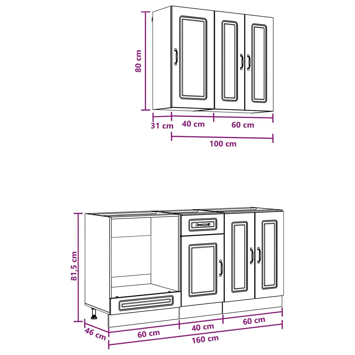 Kitchen Unit White 5 Pieces Engineered Wood Storage Cabinets Adjustable Shelves