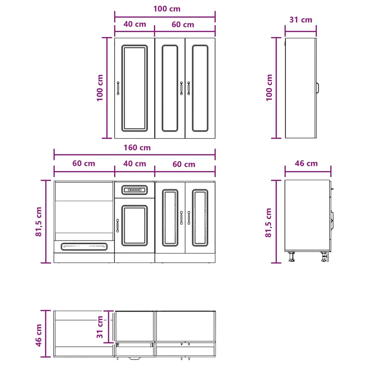 Kitchen Cabinet Unit White 5 Piece Engineered Wood Storage Organiser Adjustable Shelves