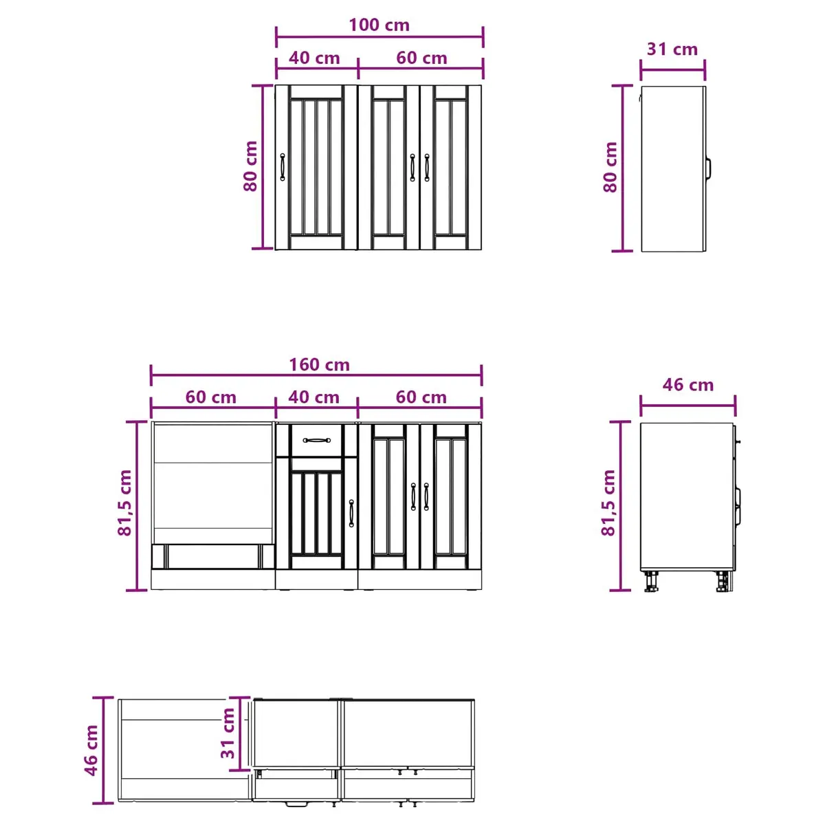 Kitchen Unit White 5 Piece Engineered Wood Storage Cabinet Furniture