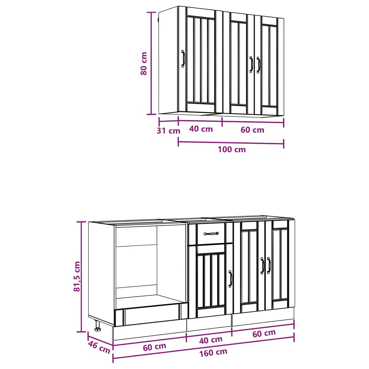 Kitchen Unit White 5 Piece Engineered Wood Storage Cabinet Furniture