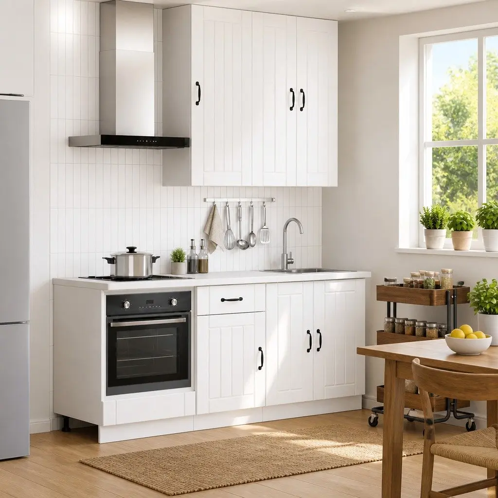 Kitchen Cabinet Set White 5 Piece Engineered Wood Modern Storage Unit