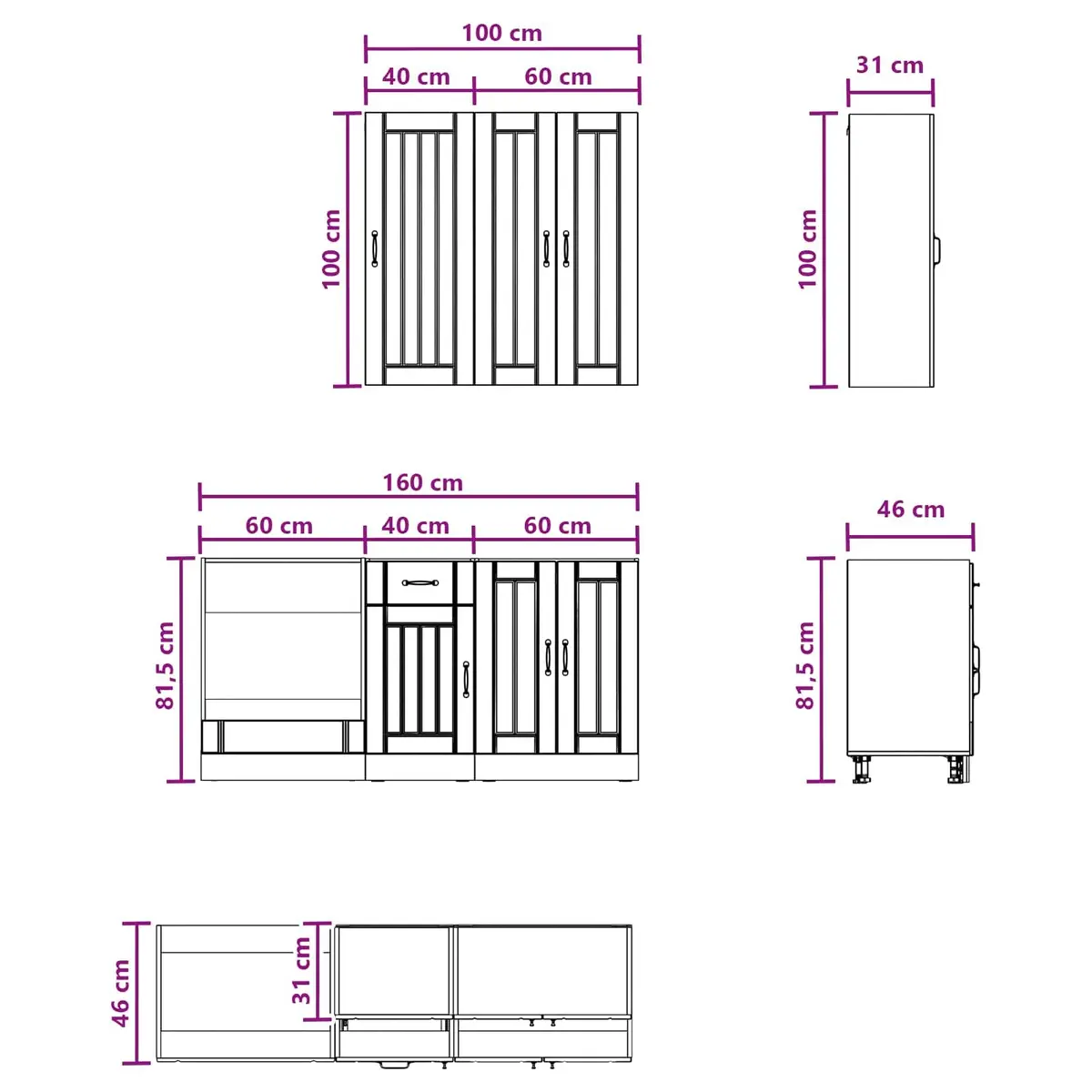 Kitchen Cabinet Set White 5 Piece Engineered Wood Modern Storage Unit