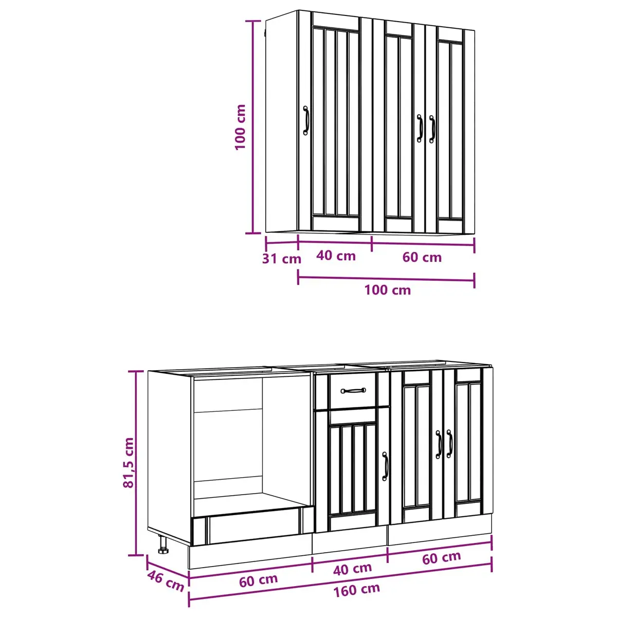 Kitchen Cabinet Set White 5 Piece Engineered Wood Modern Storage Unit
