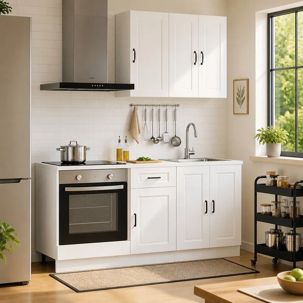 Kitchen Cabinet 5 Piece White Engineered Wood Modern Storage Unit