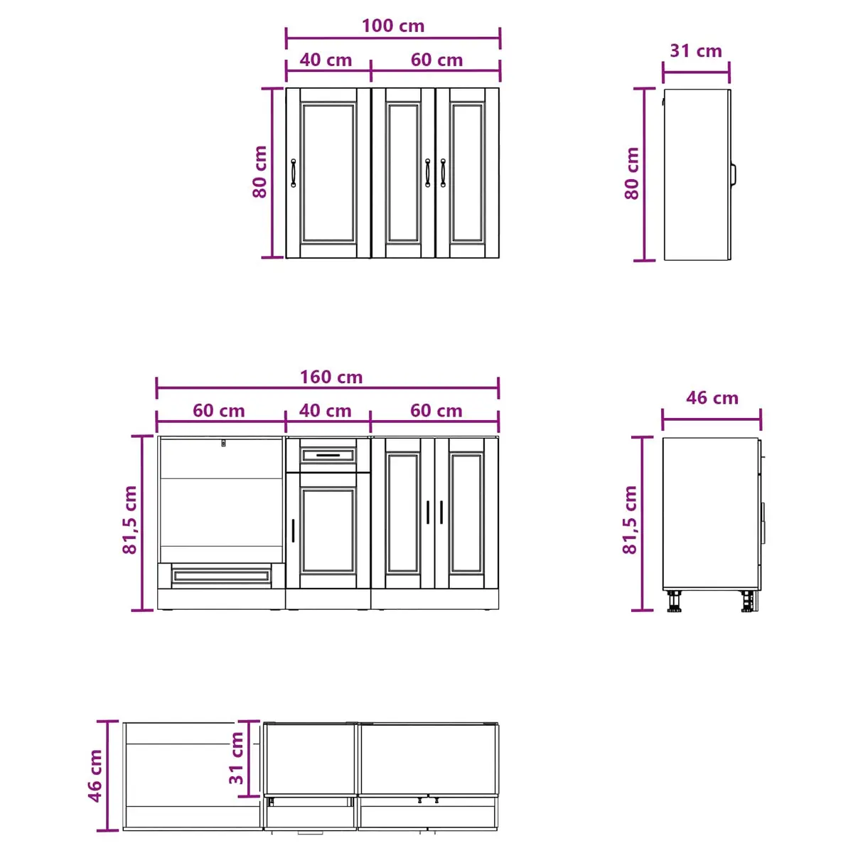 5 Piece Black Kitchen Cabinet Unit Engineered Wood Storage Furniture