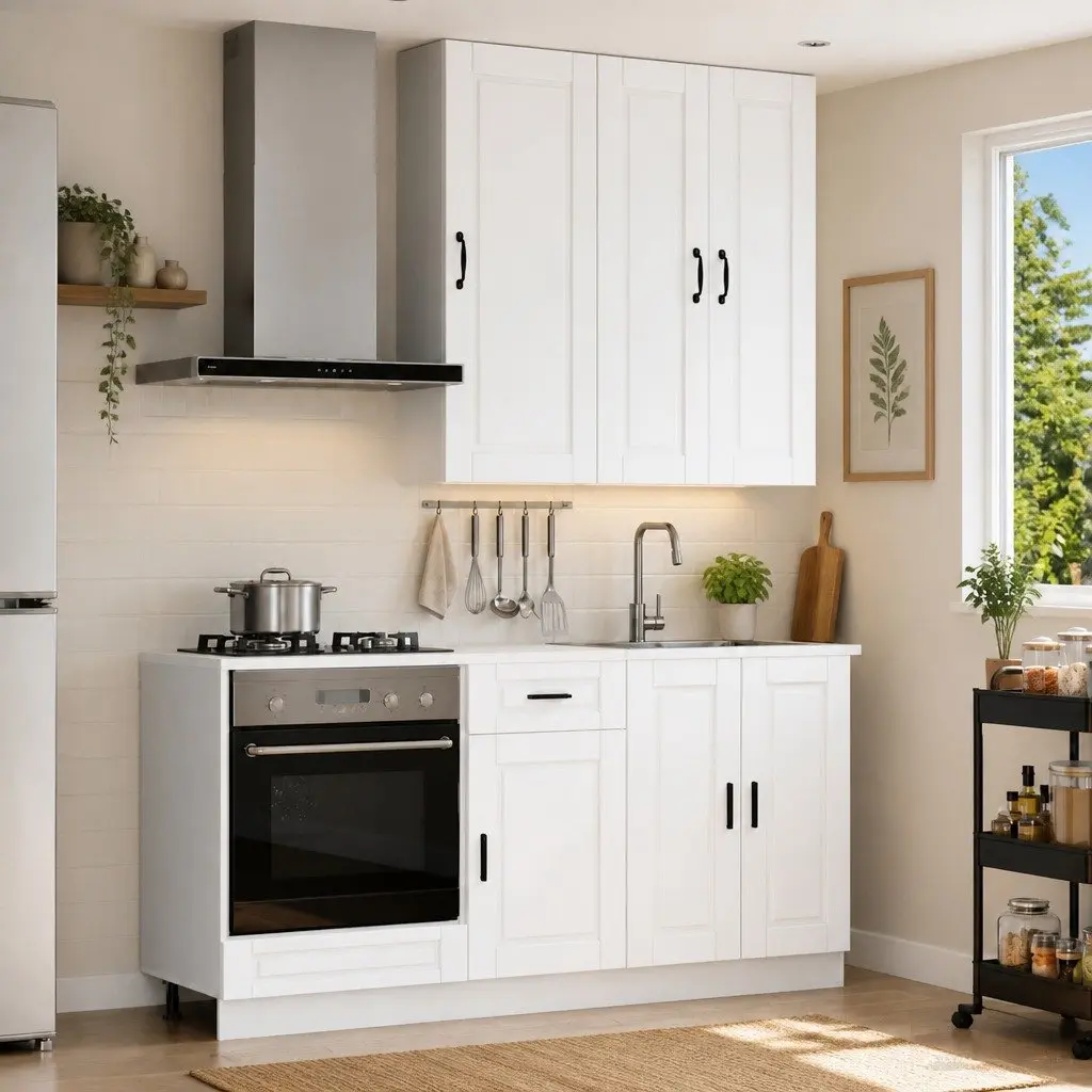 Kitchen Unit White 5 Piece Engineered Wood Cabinet Storage Furniture