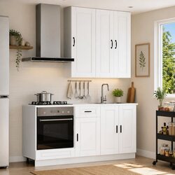 Kitchen Unit 5 Pcs White Engineered Wood Cabinet Storage Furniture