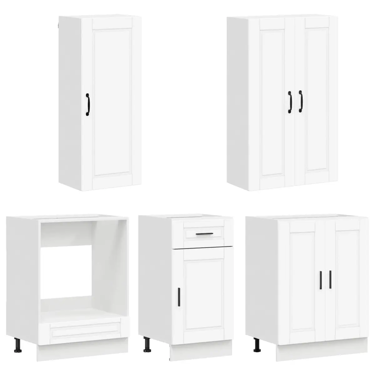 Kitchen Unit White 5 Piece Engineered Wood Cabinet Storage Furniture