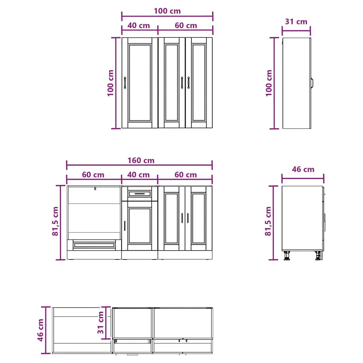 Kitchen Unit White 5 Piece Engineered Wood Cabinet Storage Furniture
