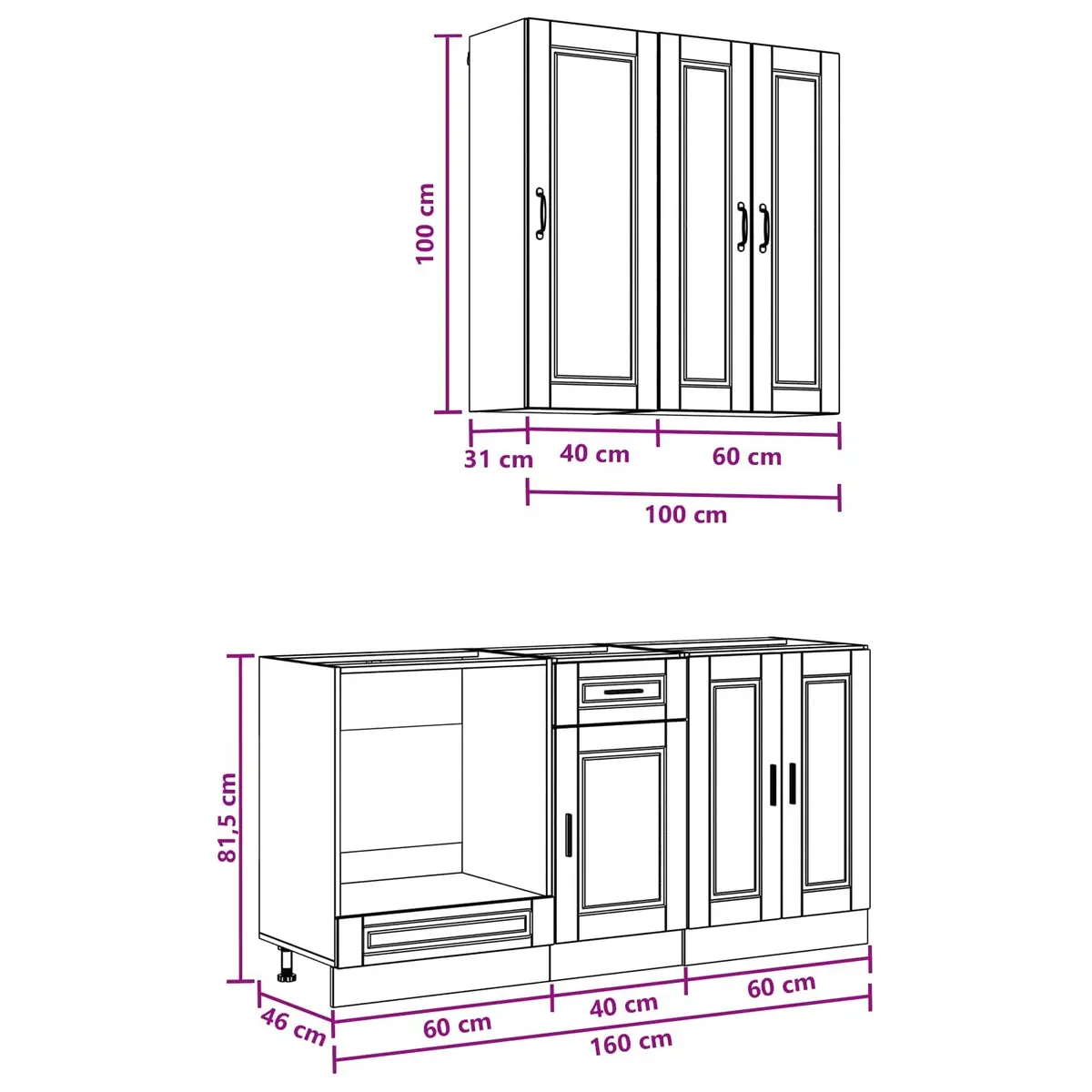 Kitchen Unit White 5 Piece Engineered Wood Cabinet Storage Furniture