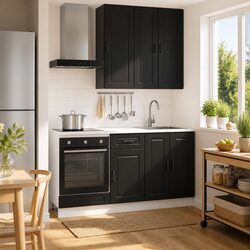 Black Kitchen Cabinet Unit 5 Piece Engineered Wood Storage Furniture Adjustable