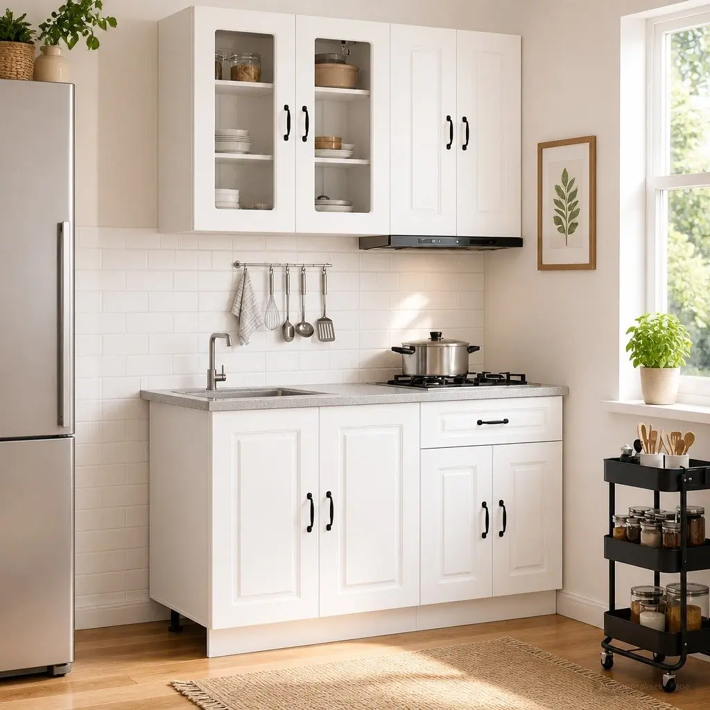 Kitchen Cabinet Unit White 4 Piece Adjustable Feet Engineered Wood