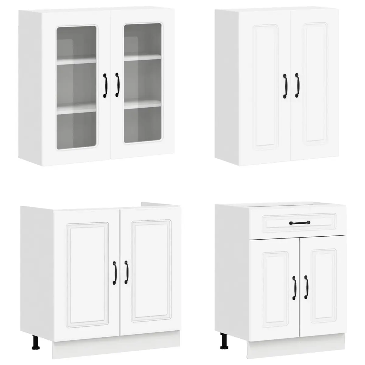 Kitchen Cabinet Unit White 4 Piece Adjustable Feet Engineered Wood