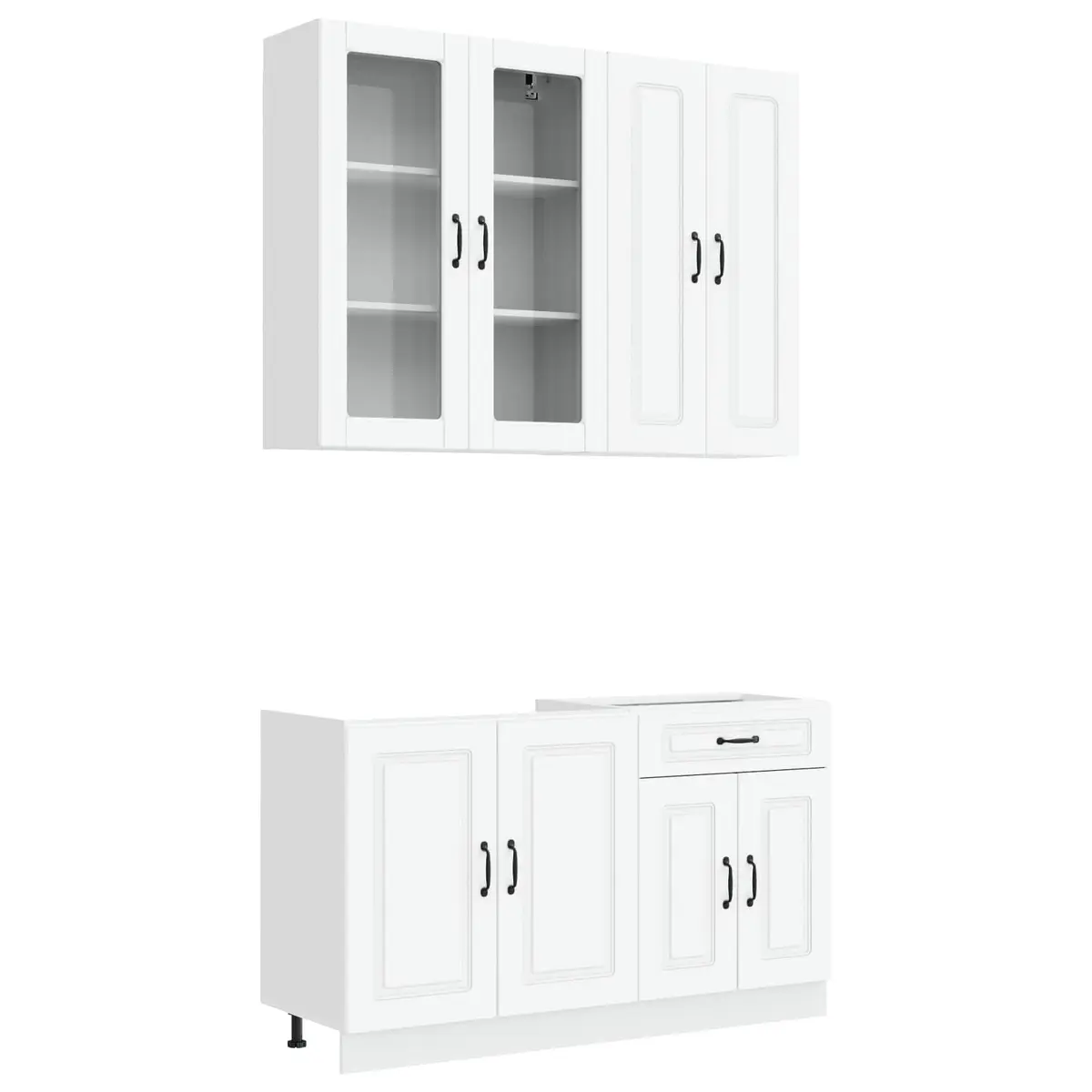 Kitchen Cabinet Unit White 4 Piece Engineered Wood Storage Adjustable Feet