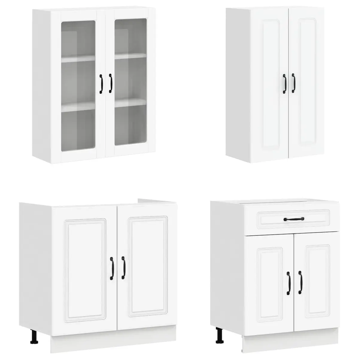 Kitchen Cabinet Unit White 4 Piece Engineered Wood Storage Adjustable Feet