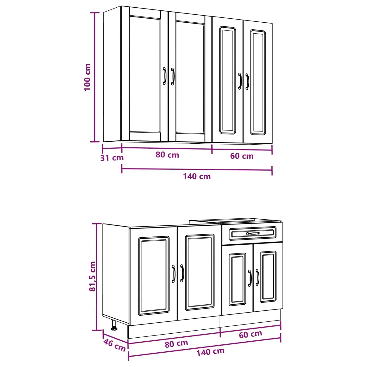 Kitchen Cabinet Unit White 4 Piece Engineered Wood Storage Adjustable Feet