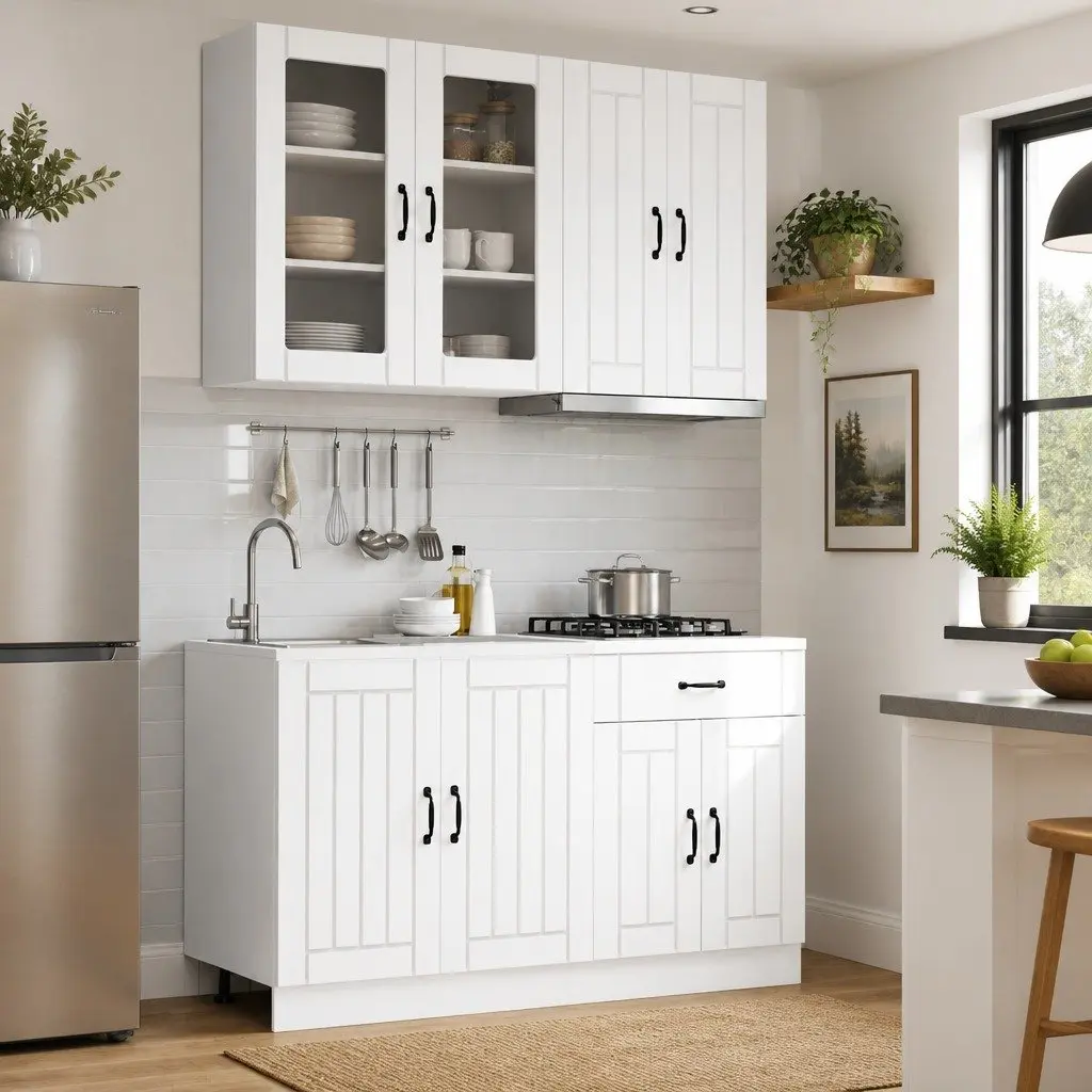 Kitchen Cabinet Unit White 4 Piece Modern Storage Organizer Engineered Wood
