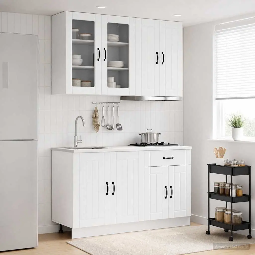 4 Piece Kitchen Cabinet High Gloss White Engineered Wood Storage Unit with Worktop