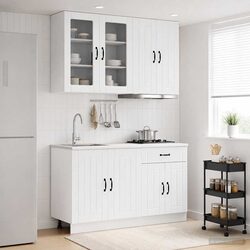 Compact 4 Piece Kitchen Unit for Storage in High Gloss White