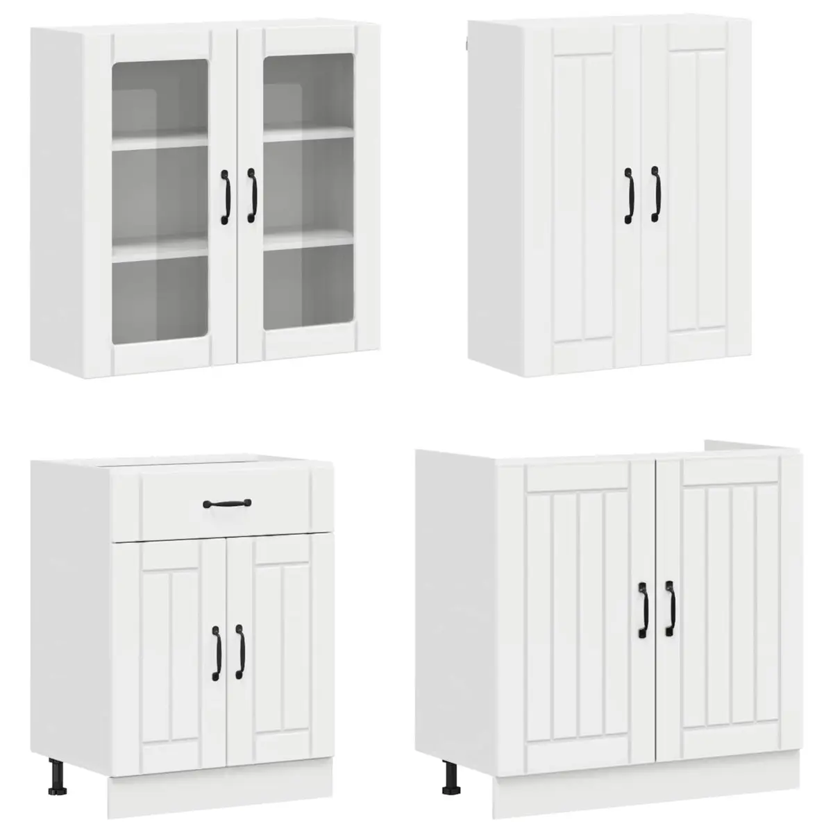 4 Piece Kitchen Cabinet High Gloss White Engineered Wood Storage Unit with Worktop