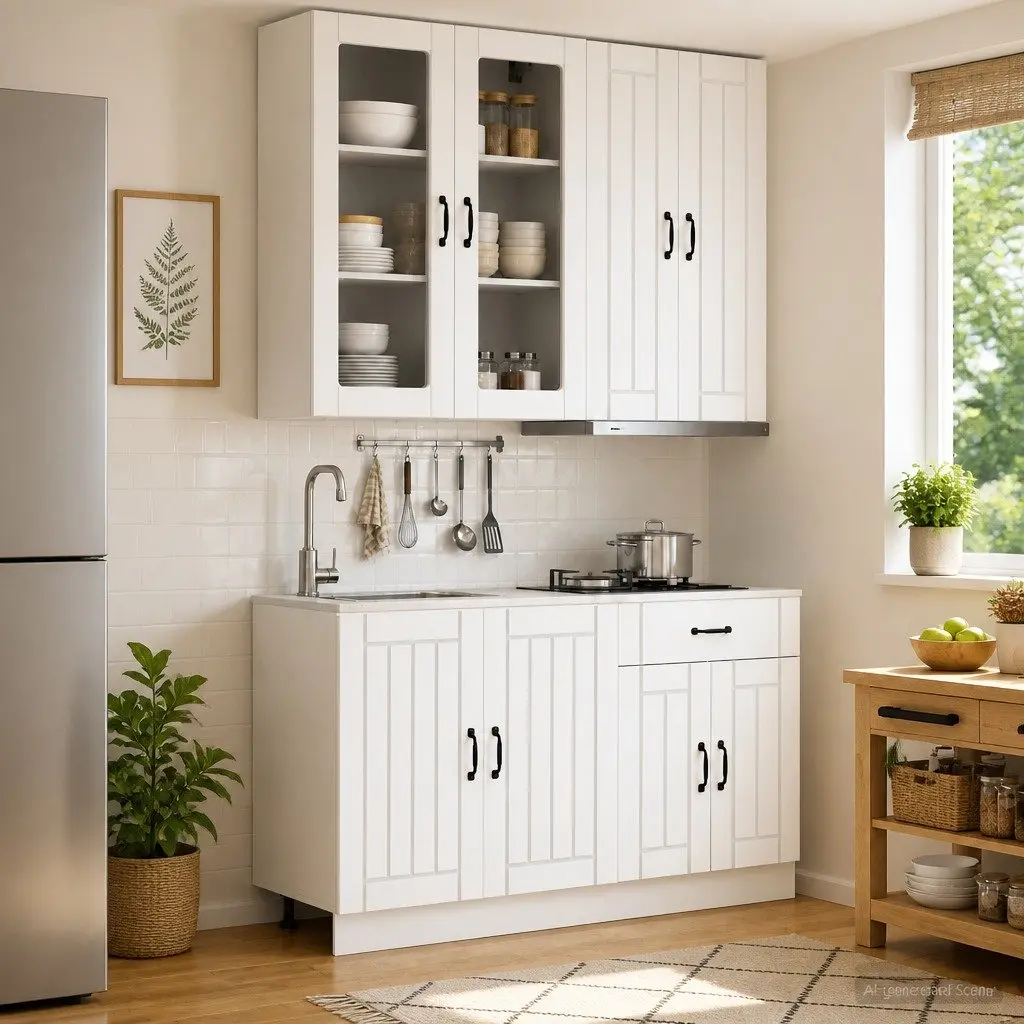 Kitchen Cabinet White 4 Piece Engineered Wood Storage Organiser with Adjustable Feet and Wall Safety Attachment